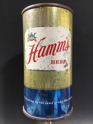 Hamm’s Beer Vintage 11oz Flat Top Steel Beer Can Theo.  Hamm Brewing,  Empty