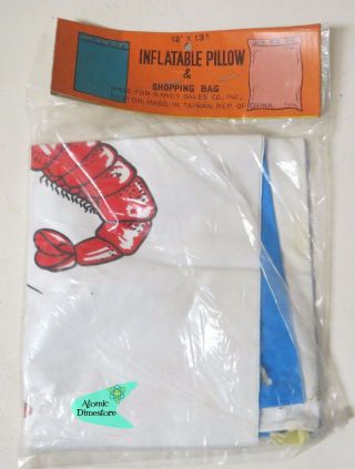 Vintage 1970s Inflatable Toy Lobster Pillow & Shopping Bag In Package
