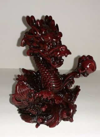 Vintage Chinese Asian Oriental Red Burgundy Color Resin Dragon Statue Figurine
