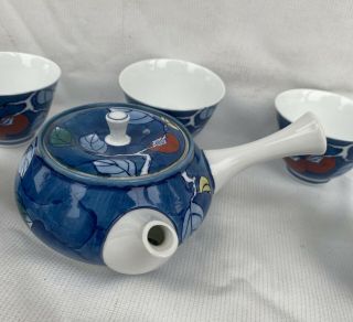 Vintage Nabeshima Yaki Japanese Blue Plum Ceramic Tea Set (5 Cups) W/box