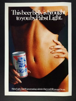 1984 Pbr Pabst Blue Ribbon Light Beer Bikini Swimsuit Photo Vintage Print Ad