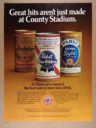 1979 Pabst Pbr Extra - Light Andeker Beer County Stadium Theme Vintage Print Ad