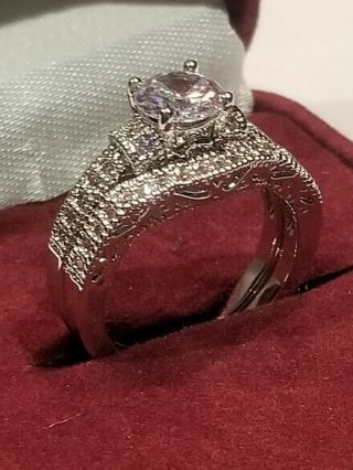 2 Round Vintage Style Engagement Ring Wedding Set 14k White Gold Finish Sz 9