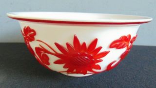 Vintage Chinese Peking Glass Bowl - Red Overlay White