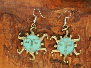 Authentic Hand Crafted Earrings Jewelry Mexican Folk Art Bronze Kamilo Suns
