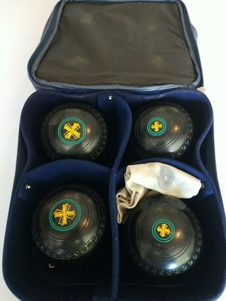 Vtg.  Set Of 4 - Henselite - Lawn Bowling / Bocce Balls Sz 0 W/ Case