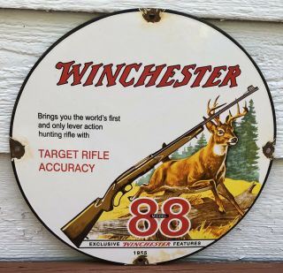 Vintage 1955 Dated Winchester Model 88 Porcelain Ammo Sign Rifle Gun