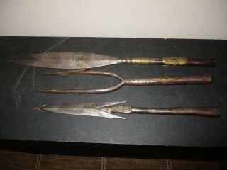 Three Primitive African Native Spear Heads Weapons Forked Zimbowe Zulu ? Warrior