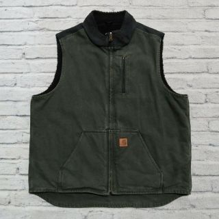 Vintage Carhartt Lined Canvas Work Vest Size Xl Green Wip