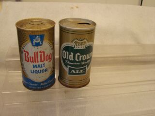(2) 12 Oz.  P/t Beer Cans Old Crown Ale & Bull Dog Malt Liquor B/o Maier L.  A.  Cal