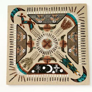 Vintage Native American Navajo Sand Painting Sandpainting Signed 8”x8”