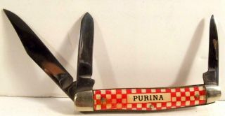 Vintage Nos Purina Triple (3) Blade Folding Pocket Knife By Kutmaster Utica,  Ny