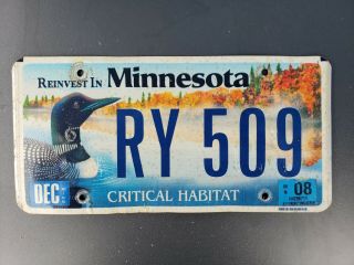 2008 Minnesota License Plate Critical Habitat Loon Ry 509