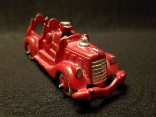1940s Hubley Toy Fire Truck In Cast Iron With White Rubber Tires,  Fireman Driver