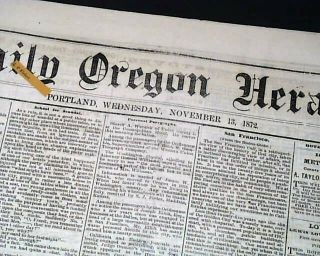 Rare Portland Oregon Multnomah Co Old West Modocs Indians War Era 1872 Newspaper