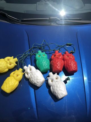 Vintage Blow Mold Plastic Owl Lanterns String Of 7 Lights Patio Camp