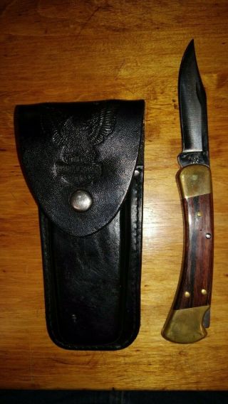 Vintage Buck 110 Folding Knife And Harley Davidson Belt Case Sheath Biker