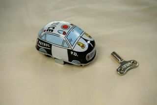 Vintage Tin Treasures Toy Wind Up Metal Mini Police Pd Patrol Car