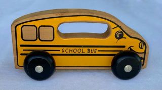 Vintage Holgate Handeez Toys Wood Wooden Car School Bus Yellow Push Handle Usa