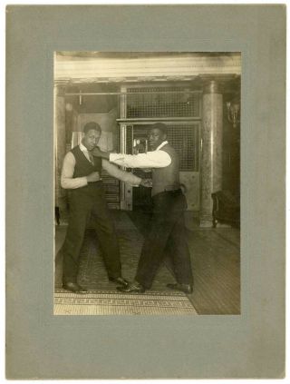 2 Black Men Fisticuffs Bare Knuckle Boxing African American Antique Photo