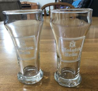 Vintage Set Of 2 Meister Brau Beer Glasses 5.  5” Tall Cousin Eddie’s Beer Great
