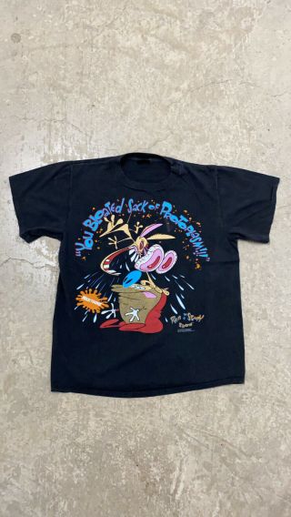 1992 Vintage Mtv Ren And Stimpy T - Shirt L Tees 90s Anime Large Show Usa Changes