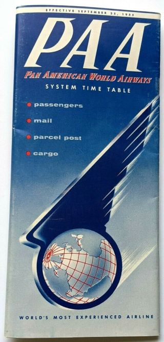 1955 Pan American World Airways System Time Table Route Map President Clipper
