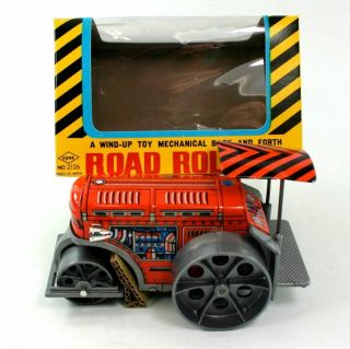 Yone (japan) “road Roller” Clockwork Tin Litho/plastic Tractor W/box