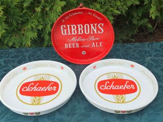 (3) Vintage Metal Beer Trays (1) Gibbons (2) Schaefer Beer Trays - Shape