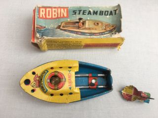 Vintage Robin Steamboat Pop Pop Candle Powered Tinplate Boat 1960s