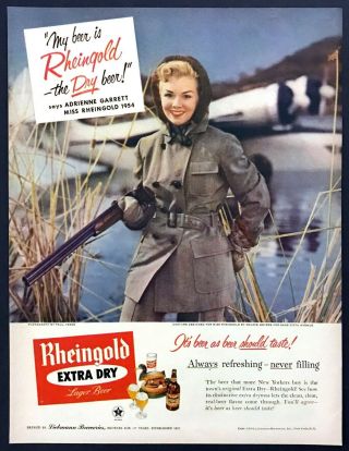 1954 Miss Rheingold Beer Adrienne Garrett Hunting Photo Vintage Print Ad