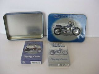 Harley Davidson Springer Softail Collectible Tin Playing Cards 2 Decks