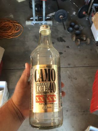Camo Silver Ice 40 Oz Bottle Malt Liquor W Cap Clear Glass Beer Bottle