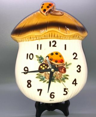 Vintage 1978 Sears Roebuck Merry Mushroom Ceramic Wall Clock Cheery And Retro