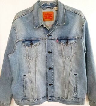 Vintage Levis Mens Denim Jean Trucker Jacket Coat,  2xl - Xxl,  Light Wash