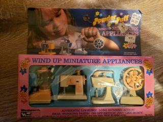 Vintage Hong Kong Powder Puff Wind Up Plastic Miniature Appliances 1980 