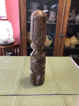 Vintage Hand Carved Hawaiian Polynesian Tiki Statue Solid Wood Teak ? 12”