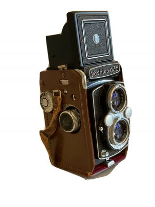 Vintage Yashica 635 Camera W/ Brown Leather Case & Strap