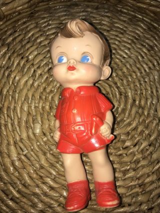 Rubber Doll Toy Boy With Airplane Edward Mobley Arrow Rubber Plastic Co Vtg 1956