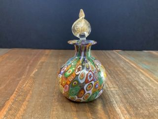 Vintage Venetian Murano Millefiori Glass Perfume Bottle W/flame Stopper