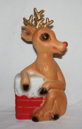 Vintage Rudolph Red Nose Reindeer Chimney Christmas Blow Mold 14” Tall Light Up.