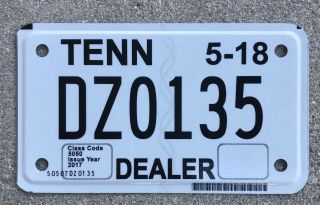 Tennessee Dealer Motorcycle License Plate,  Dz0135