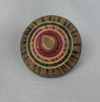 Spinning Top Wood Finger Spin Toy Primitive Painted Stripes Small Wooden Vtg