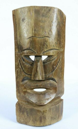 Vintage 11.  5” Wooden Hand Carved Handmade Tiki Aztec Tribal Mask Art Deco
