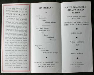 Chief Andrew Blackbird Museum Brochure Harbor Springs,  MI Ottawa Indian 1947 3