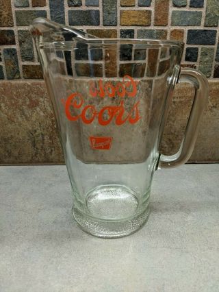 Vintage Coors Glass Beer Pitcher 9 " Red Lettering Heavy