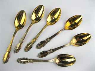 USSR Vintage SET 6 Kolchugino coffee SPOONS SILVER GOLD PLATED 2
