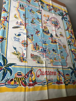 Vintage Yucca Print Color California State Souvenir Tablecloth Linen