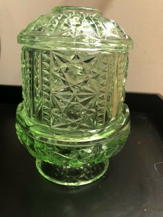 Vintage Glass Fairy Light Lamp Or Candle Holder - Green Indiana Glass?