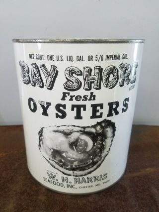 Vintage Bay Shores Oysters Tin Can Chester Md One Gal